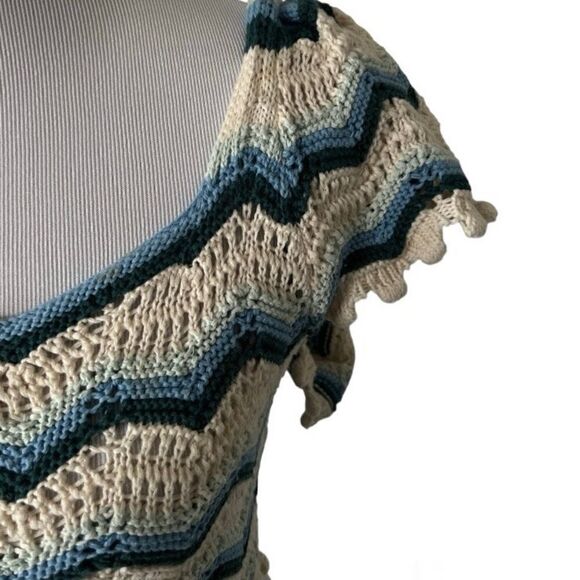 Zara Blue Wave Crochet Knit Top size M - Picture 6 of 7